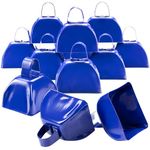 Metal Cowbells - Blue 3 Inch Cow Bells Noise Makers, Loud Call Bell with Handles for Sporting Events, Cheering, Team Spirit, Noisemakers, Weddings, (Pack of 12)