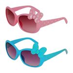 ALNA-TURA Sunglasses For Kids Girls Cat Eye Butterfly Kids Goggles, Modern Stylish Fashionable Eyewears For Girls Colourful Pack of 2 (Pink & Blue) Sunglasses For Kids Childrens (Age 3 to 12)