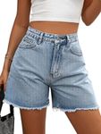 MakeMeChic Women's High Waist Jean Shorts Casual Raw Hem Straight Leg Summer Denim Shorts Blue A Large