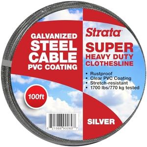 Strata 100 Feet Clothesline Outdoor Heavy Duty Galvanized Wire Steel Cable, Silver PVC Coating - Clothes Line Wires for Outside Laundry Drying