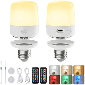 Minetom E26 Rechargeable Light Bulbs with Remote and Timer, Battery Backup Bulb with 12 Colors and Brightness Dimmable, 2300mAh 40W Equivalent LED Light Bulbs for Lamps Sconces Camping, 2 Pack