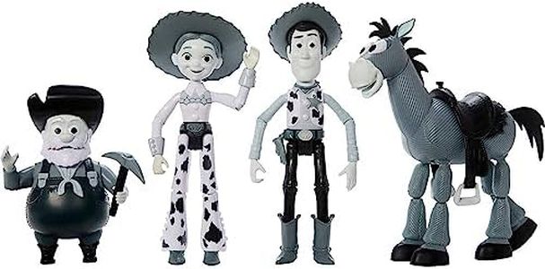 Disney Pixar Toy Story Woody Roundup Pack 4 Figures Black & White, Woody Jessie Bullseye Stinky Pete Monochromatic Movie Characters 7 Inch Scale [Amazon Exclusive]