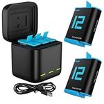 TELESIN Triple Battery Charger for GoPro Hero 12 Hero 11 Hero 10 Hero 9 Black, 2-Pack Batteries and 3-Channel USB Storage Quick Charger for Go Pro Hero 12/11/10/9 Batteries Charger