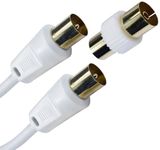 Relloh Coaxial TV Aerial Cable 20m - White Coax Satellite Cable TV Antenna AV Lead Male to Male Gold-Plated Connectors for FreeView, FreeSat, Sky Box, BT with Male to Female Adaptor