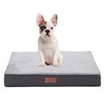 Jaspuriea Small Orthopedic Dog Beds with Waterproof Removable Cover, Anti-Slip Washable Dog Bed, Deluxe Flannel Comfy Dog Crate Mattress, Grey, 60x45x9cm