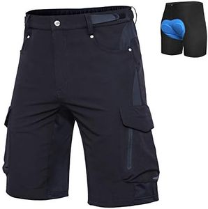 Ally Mens Mountain Bike Shorts 4D Padded Bike Shorts Baggy Cycling Biking Bicycle Biker Shorts Loose-fit with 6 Pockets (Black, Large)