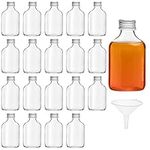 Belle Vous 50ml/1.7oz Glass Flask Liquor Bottles with Silver Caps & Funnel (20 Pack) - Empty Screw Top Miniature Favour Bottles for Weddings & Parties - Alcohol, Schnapps, Whisky, Shots & Spirits