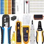 LEATBUY CAT5 Network Crimp Tool Set RJ45 for RJ11/RJ12 Crimper Cat5e/Cat6 Crimping Tool for Regular with 50PCS Connectors, 50PCS Covers LAN Cable Wire Stripper Kit (Orange)