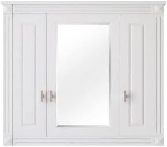 Bathroom Wall Cabinet with Mirror and 5 Shelves, White Storage Organizer