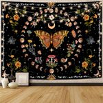 Aipon Orange Butterfly Moon Flower Tapestry Botanical Floral Plant Boho Tapestry for Bedroom Aesthetic Vintage Tapestries Wall Hanging for Living Room Dorm (68.00'' × 90.00'', Orange)