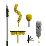 DocaPole 20 ft Reach Cleaning Kit with 5-12 Foot Telescoping Extension Pole, 3 Dusting Attachments 1 Window Squeegee & Washer, Cobweb Duster, Microfiber Feather Duster