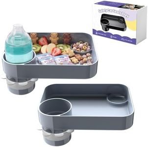 2Pack Car Seat Snack Tray for Kids, Mess-Free Square Travel Tray Cup Holder Snack Tray, Durable Car Food Tray for Toddlers, Universal Fit Kids Travel Road Trip Essentials (2, Grey)