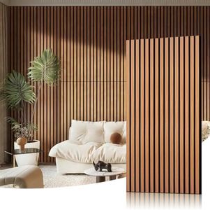 Greymond Wood Slat Acoustic Wall Panels-3D Fluted Sound Absorbing Panel for Wall and Ceiling-47.2" x 23.6" (Teak, 4-Pack)