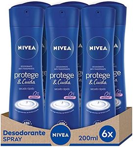 NIVEA Protege & Care Spray Lot de 6 (6 x 200 ml), déodorant anti-transpirant au parfum de NIVEA Creme, spray déodorant à 0% d'alcool