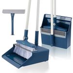 Broom and Dustpan Set with Window Squeegee 127 cm Long Handle Upright Shovel and Broom Set 180 Degree Rotatable Sweeper and Dustpan Combo for Home Kitchen Office Lobby Patio