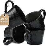 Navaris Linen Artisan Mug Set (4 Pieces) - Large Coffee Mug Set for 4 - Elegant Stoneware Drinkware for Home Kitchen - 11.8 oz (350 ml) Mugs - Charcoal Black