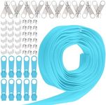 Swpeet 1Roll 10 Yard #5 Sky Blue Nylon Zipper Tape Zipper Strip with 20Pcs Matched Zipper Sliders Assortment Kit, Replacement Zipper Roll Endless Zip Set with Double Single Slider and Zip for Sewing