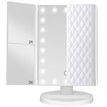 TiKenSo Trifold Vanity Mirror with Lights，Makeup Mirror with Lights and 1x/2x/3x Magnification Rechargeable Lighting 21LED Mirror Touch Screen Two Power Supply Modes Make Up Mirror