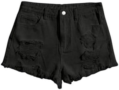 Floerns Girls Ripped Raw Trim Shorts High Waist Straight Leg Denim Shorts Black Ink 12-13Y