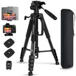 SPEMUNTO 75" Camera Tripod for Cell Phone, Black Porfessional Aluminum Heavy Duty Tripod with Wireless Remote for iPhone Tripods Stand DSLR SLR DV GoPro(11Lb)