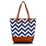 Lychee bags Women Printed Canvas Chevron Print Blue Tote Bag