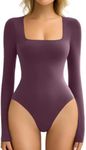 Avidlove Women's Long Sleeve Bodysuit Double Lined Square Neck Body Suit Tops Snap Closure Soft (Purple,XL)