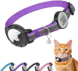 Airtag Cat Collar Breakaway with QR Code Name Tag, Reflective cat Collar airtag Holder with Bell, Cat ID Tag Personalized, Ultra-Durable, Adjustable, Quick Release, Fits Small Large Cats (8.5-11.5")