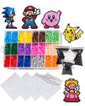 EVORETRO Fuse Beads Kit in a Box, 14 Bright Gaming Color Colors 6,800 Pixel Perler Beads Kit, 4 Peg Boards, Pliers, Extra 2 Black & 1 Bag White Melty Beads - Toys for Ages 5-13 - Patterns NOT Included