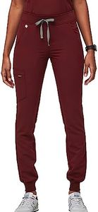 FIGS Zamora Jogger Style Scrub Pants for Women — Slim Fit, 6 Pockets, Yoga Waistband, Ribbed Ankle Cuffs, Anti-Wrinkle, Burgundy, X-Large