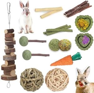 DONHUA Rabbit Chew Toys, Hamster Chew Toys, Natural Bunny Chew Toys Set, Small Pets Teeth Care Molar Exercise Bunny Toys for Rabbits, Guinea Pig, Hamster and Other Small Animals (30PCS)