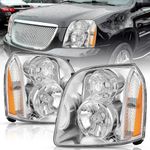 TUSDAR Headlight Assembly Set for 2007 2008 2009 2010 2011 2012 2013 2014 GMC Yukon XL 1500 2500 Denali OEM Replacement Chrome Headlamp Pair Driver and Paseenger Side