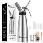 ECO-WILL Professional Whipped Cream Dispenser, Durable Aluminum Cream Whipper with 2 Sets of Stainless Steel and Plastic Tips & Cleaning Brush,1-Pint / 500 mL, Homemade Cream Maker