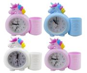 Asera Plastic 4 Pcs Unicorn Alarm Table Analog Clock With Pen/Pencil Stand For Kids Birthday Return Gifts