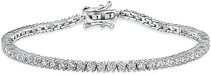 PORI JEWELERS Sparkling 925 Sterling Silver 2mm Cubic Zirconia Tennis Bracelet | Gold Bracelets for Women | Size 6.0-7.5 Inch, 7, Sterling Silver Cubic Zirconia, Cubic Zirconia