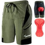 Sportneer Men's Padded Mountain Bike Cycling Shorts Green