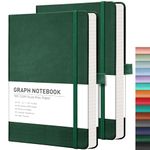 RETTACY Graph Paper Notebook 2 Pack - Graph Grid Paper Notebook with 192 Pages per Pack, Notebooks for Work, School, 100 GSM Premium Acid-Free Paper, Leather Hardcover, 5.7'' × 8.3'' (Green & Green)