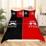 Red Black Couple Bedding Sets Mr. Right Mrs. Right Comforter Cover Beard Bowknot Valentine'S Day Duvet Cover Set His Side Her Side Romantic Love Wedding Quilt Cover With 2 Pillow Cases Queen Size