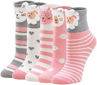 PUTUO Chaussette Fille Enfants Chaussette en Coton, Chaussette Fantaisie Fille Bebe Chaussettes Animaux, 24-29, 5 paires