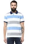 AMERICAN CREW CottonPoly Striped Polo T-Shirt for Men (AC844-M_White, Grey Melange, Blue & Navy Blue)