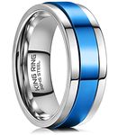 King Ring 8mm Ultra Polished Spinner Ring – Premium Shiny Flat Stainless Steel Fidget Ring for Men & Women, Stainless Steel Ring – Silver Blue 9