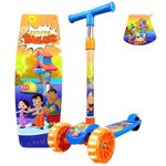 Kidsmate Chhota Bheem® Kick Scooter with Broad LED PVC Wheels | Non-Slip Wide Deck with Push Brake Kids Scooter for Age 3+ Yrs | 4-Level Height Adjustable | Max User Weight 50Kg - Blue
