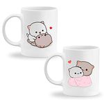 GIFTkarde Goma & Peach Bear Printed Couple Coffee Mugs Brand Set of 2 Ceramic 11oz 325ml Cup || Love Gift for Girlfriend/Boyfriend/Wife/Husband/Anniversary/Valentine