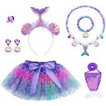 OPUHOHR Mermaid Costume Sets, Mermaid Jewelry Tutu Skirt Headband Candy Bracelet Earrings Ring Mermaid Tail Necklaces and Bag Set For Girls Party Cosplay Princess Dress Up Favors Gift