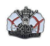 ENGLAND LAPEL BADGE "PATRIOTISM IS NOT A CRIME" IN ANTIQUE NICKEL - Patriotic Pin Badge, UK Seller