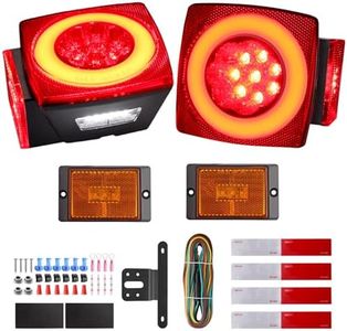 Justech Submersible LED Trailer Light Kit Square Boat Trailer Lights+2 Side Markers with 26FT Wiring Harness Reflective Stickers Combined Stop Turn Tail License Lights for Boat Trailer 12V