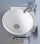 REMOTION Wall Mounted Wash Basin for Bathroom | Ceramic Wash Basin | Wall Hung Small Corner Wash Basin/Sink (16.3 x 13.8 x 4.3 Inch) (Plain White)