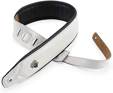 BestSounds Genuine Leather Guitar Strap for Electric & Acoustic Bass Guitar, White Padded Guitar Strap