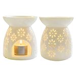 Sharemee - Ceramic Tealight Candle Holders, Aromatherapy Essential Oil Burner Diffuser Set of 2, Scented Wax Warmer Furnace Home Decoration Romantic White