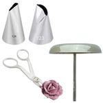 HUSAINI MART Plastic Cake Flower Nail Lifters with Nozzle Set 1 Cake Flower Stand Nail 2 Cake Icing Piping Nozzle 123 and 124 1 Cake Scissor for Cream Flower Transfer(Multicolor)