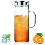 Kyraton 1500ml Water Jug with Removable Lid, Hot and Cold Beverages Clear Glass Water Pitcher, Easy Clean Borosilicate Glass Jugs for Tea Cafe Lemonade Milk Juice and More